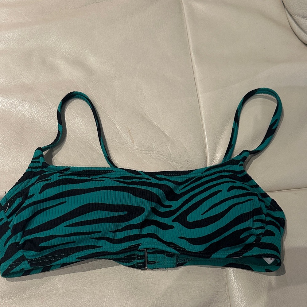 Teal and Black Zebra Print swim top